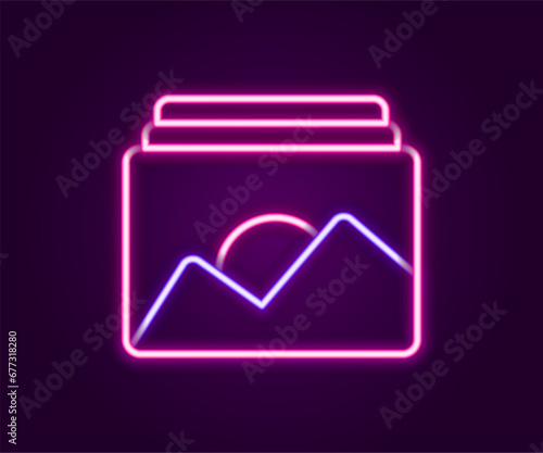 Glowing neon line Photo frame icon isolated on black background. Vintage empty photos frame. Colorful outline concept. Vector