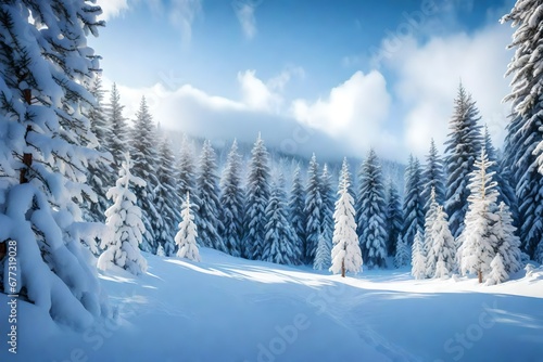 winter wonderland -Christmas background with snowy fir trees in the mountains © Eun Woo Ai