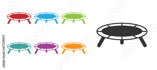 Black Jumping trampoline icon isolated on white background. Set icons colorful. Vector