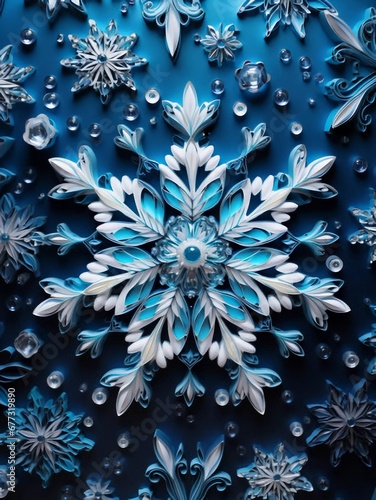 Background with blue snowflake close-up, AI generator