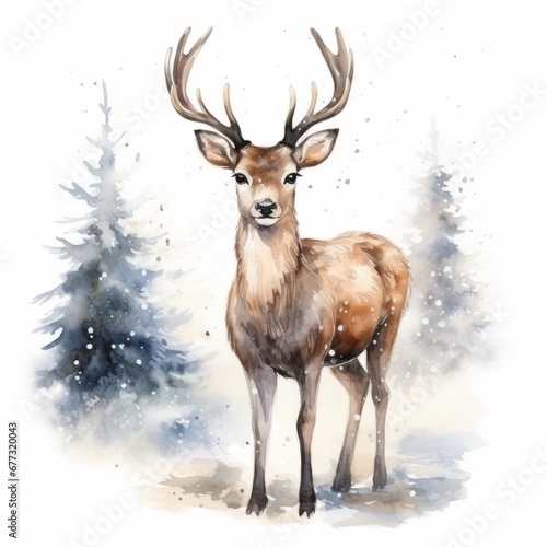 Magical Christmas Reindeer watercolor isolated on white background  © fotogurmespb