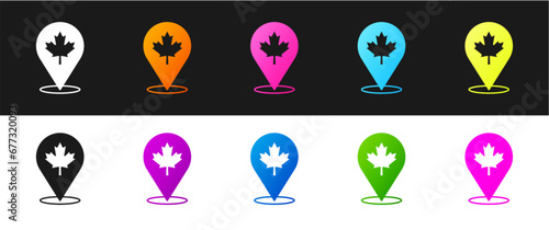 Set Canadian maple leaf icon isolated on black and white background. Canada symbol maple leaf. Vector