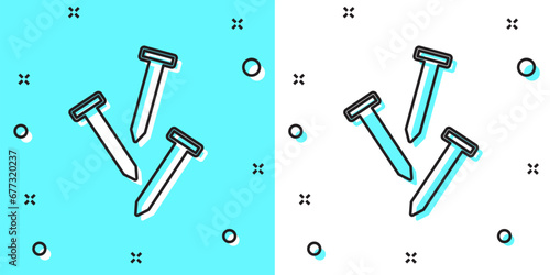 Black line Metallic nails icon isolated on green and white background. Random dynamic shapes. Vector