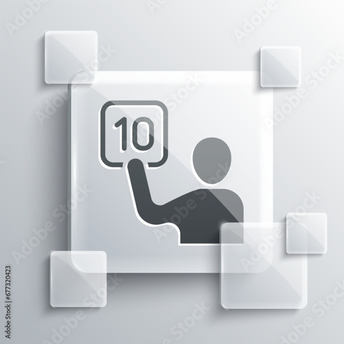 Grey Assessment of judges icon isolated on grey background. Square glass panels. Vector