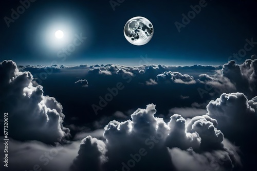 Full moon glowing above night clouds