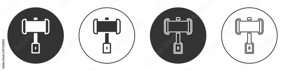 Black Medieval battle hammer icon isolated on white background. Circle button. Vector Black Medieval battle hammer icon isolated on white background. Circle button. Vector