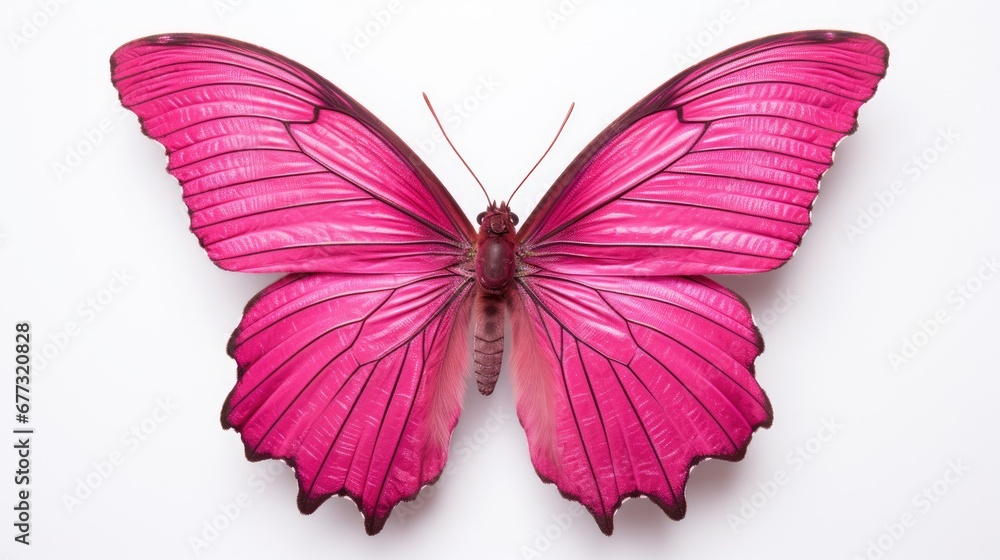 a close up of a pink butterfly on a white background with only one wing folded in the shape of a butterfly. a close up of a pink butterfly on a white background with only one wing folded in the shape of a butterfly.
