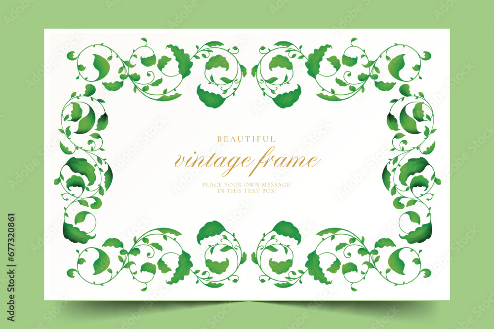 ornamental floral frame with green leaves vector design illustration