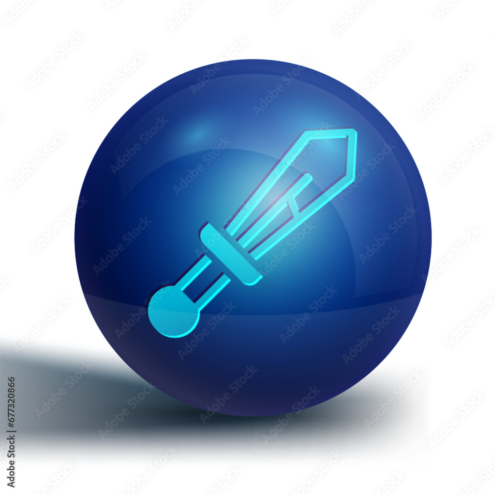 Blue Medieval sword icon isolated on white background. Medieval weapon. Blue circle button. Vector Blue Medieval sword icon isolated on white background. Medieval weapon. Blue circle button. Vector
