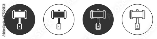 Black Medieval battle hammer icon isolated on white background. Circle button. Vector