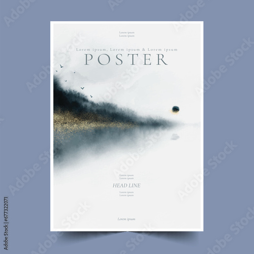 abstract poster with beautiful watercolor landscape design vector illustration