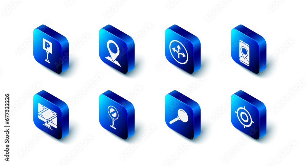 Set Location, Road traffic sign, City map navigation, Target sport, Push pin, Stop, Monitor with location marker and Parking icon. Vector Set Location, Road traffic sign, City map navigation, Target sport, Push pin, Stop, Monitor with location marker and Parking icon. Vector