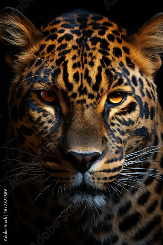 Leopard portrait on dark background. Generative AI © Uliana