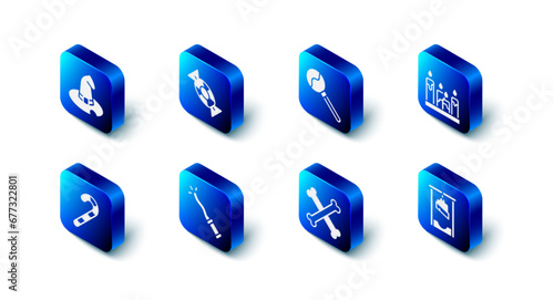 Set Candy, Lollipop, Burning candle, Guillotine, Crossed bones, Magic wand, Christmas candy cane and Witch hat icon. Vector