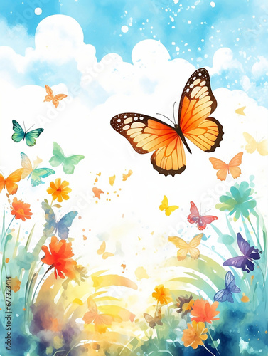 Butterfly and flowers, positive illustration