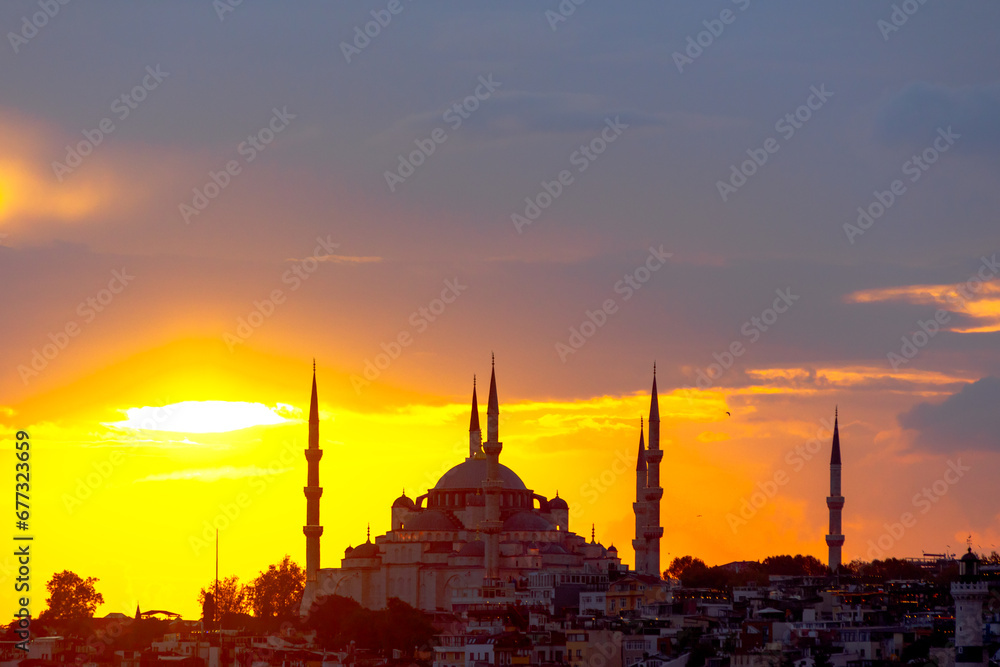 Sultanahmet or Blue Mosque or Sultan Ahmed Mosque at sunset