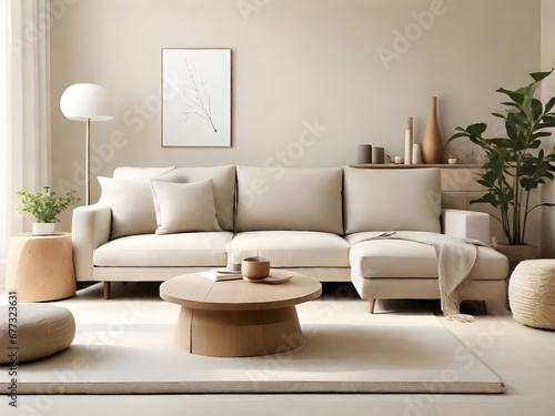 Modern living room with geometric rug and plants © Ophelia