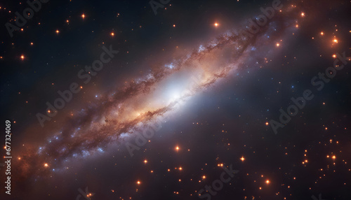 Stars of a planet and galaxy in a free space. 3D rendering