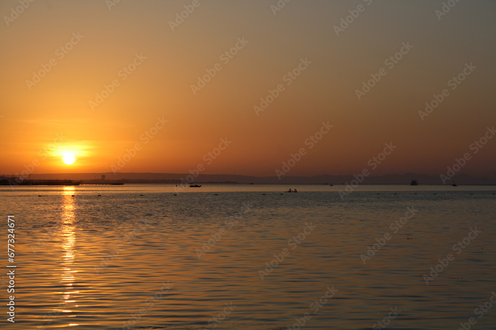 sunset in sharm el sheikh, Hadaba district, Egypt, beautiful view of the red sea, selective focus, panorama in high resolution