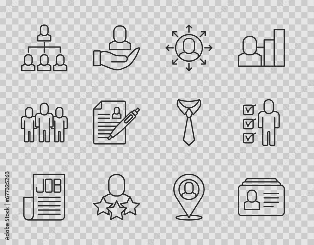 Set line Search job, Resume, Multitasking manager working, Productive human, Employee hierarchy, Worker location and icon. Vector Set line Search job, Resume, Multitasking manager working, Productive human, Employee hierarchy, Worker location and icon. Vector