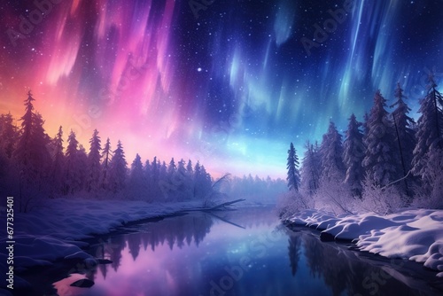 Aurora borealis over a pristine snowy landscape © Dan