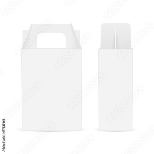 Carry Boxes With Handle, Front, Side View, Isolated On White Background. Vector Illustration