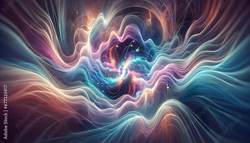 Fototapeta premium Vibrant Cosmic Energy Flow with Dynamic Swirls and Light Particles
