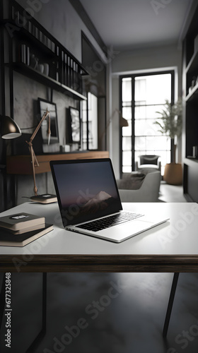 Laptop on table in modern office. closeup. Workplace design © Muhammad