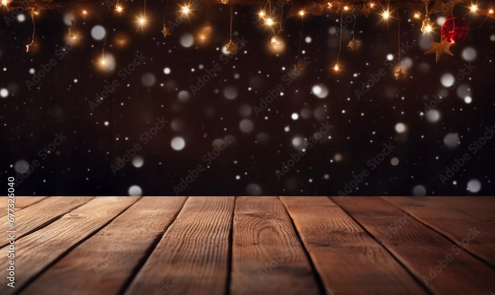 Christmas background with empty rustic table, AI generator Christmas background with empty rustic table, AI generator