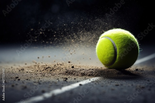 A close-up of a tennis ball with chalk dust, post-line call © Dan