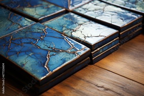 Aged ceramic tiles with crackle glaze photo
