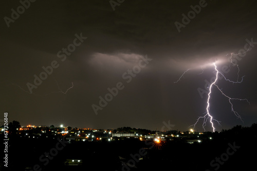 Beautiful Lightning bolt strike Over Kempton Park, Stunning and dangerous power energy that exists in nature as a storm passes over with heavy rain fall and storms