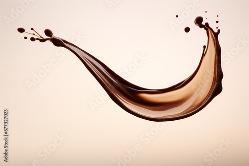 A drop of chocolate milk captured mid-splash against a light gradient