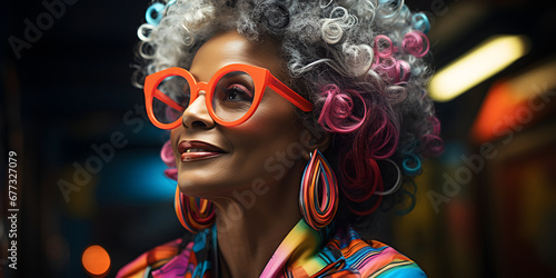 Portrait of beautiful afro american woman with colorful hair. ia generative