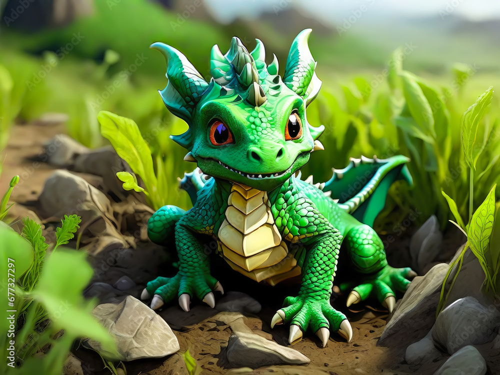 Fantasy cute green dragon. Fairy-tale character. Fantasy cute green dragon. Fairy-tale character.