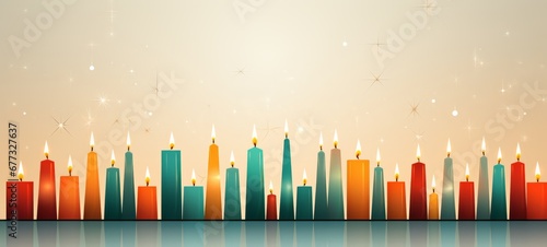 Christmas candles illustration on beige background. Christmas theme illustration. Copy space. Horizontal format for banners  posters  gift cads  advertising. AI generated.
