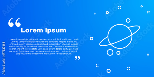 White line Planet Saturn with planetary ring system icon isolated on blue background. Vector