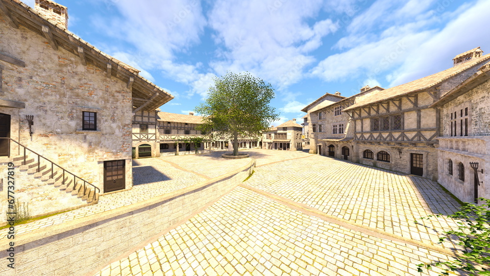 Obraz premium 石畳のある街かど