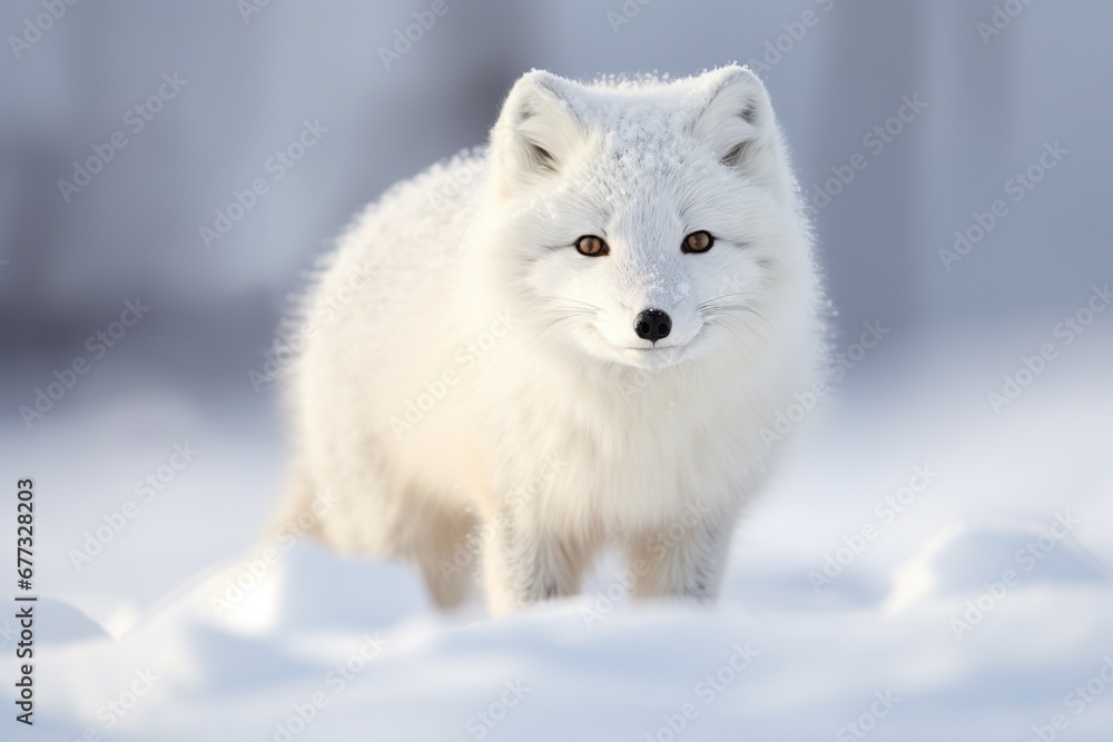 Arctic fox prowling on a snow-blanketed tundra