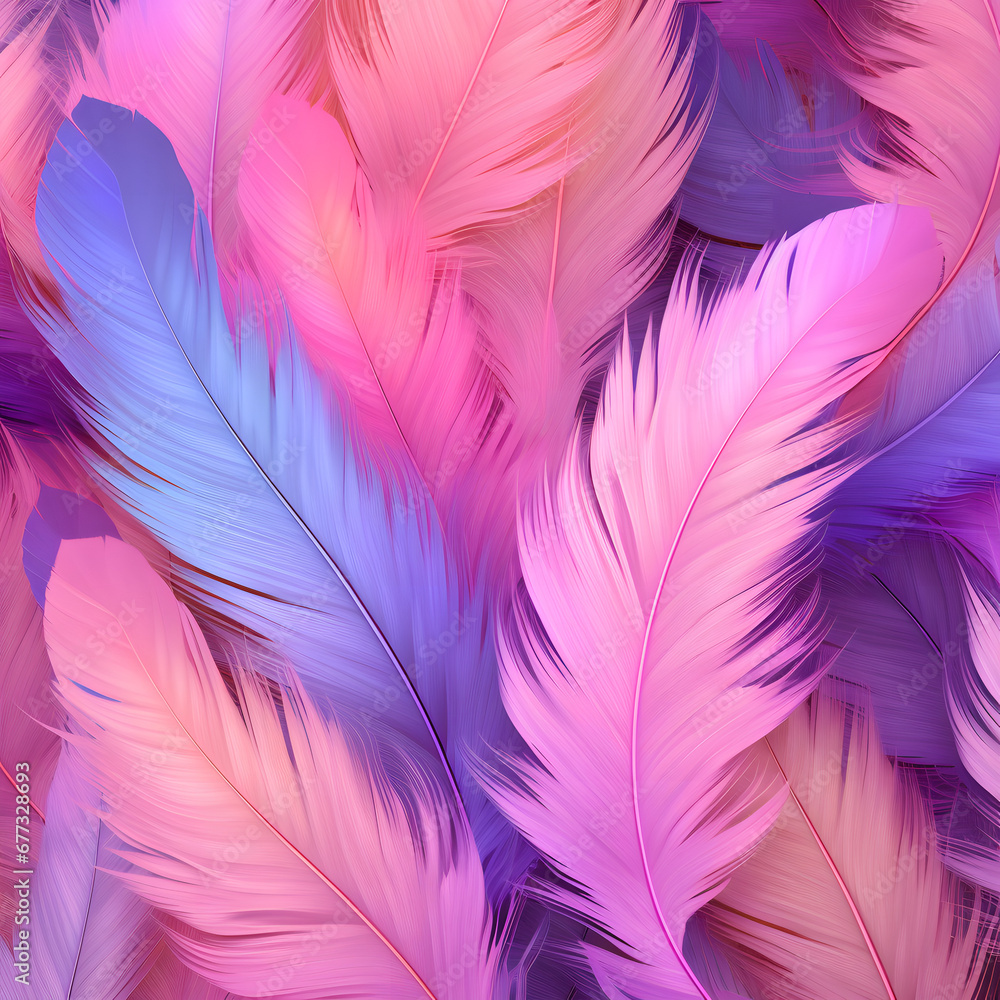 Fototapeta premium Beautiful feather background. Pastel pink and purple