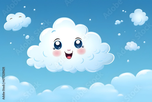a white cheerful cloud with eyes and a smile on the blue sky © Андрей Знаменский
