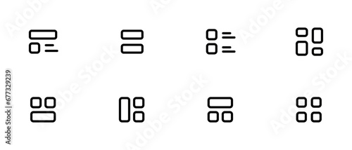 Hamburger menu icons, web and mobile navigation buttons of app ui. Isolated vector burger menu symbols of collapsed menu or navigation bar with three horizontal bars, squares, dots and ellipsis