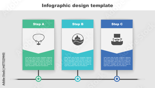 Set Necklace with gem, Sea and waves and Viking ship Drakkar. Business infographic template. Vector