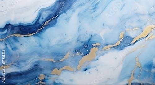 Abstract marbled background. Luxurious elegant blue and white marble stone texture, with gold details.