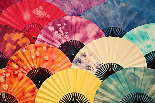 Vibrant Collection of Open Chinese Fans in Colorful Patterns