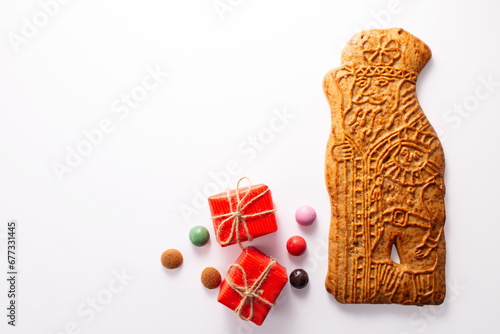 SSt. Nicolas biscuite, traditional dutch cookies, on white background. 5th December holiday in the Netherlands photo