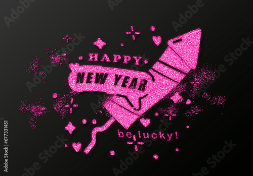 pink inscription happy new year on a dark background
