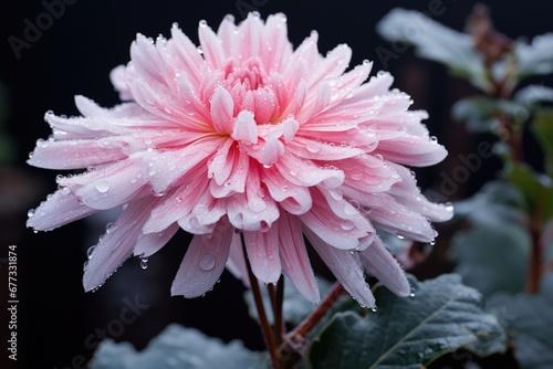 A solitary chrysanthemum surviving early autumn frosts photo