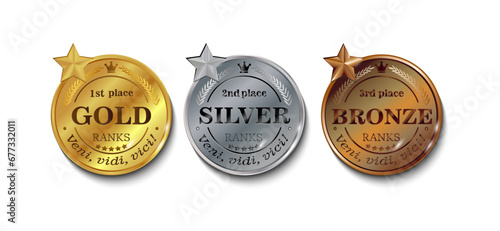 edals of different rankings with inscriptions 1,2,3 place, and Caesar's phrase "Veni, vidi, vici", which means "I came, I saw, I conquered"