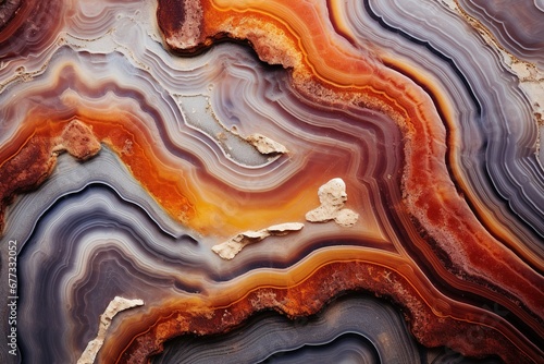 Agate slice macro, natural earth-toned bands